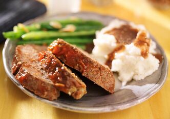 Meatloaf, Mashed Potatoes, Green Beans