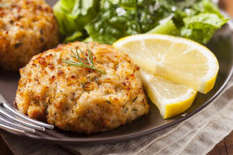 Pacific Coast Crab Cakes with Lemon Slices & Greens