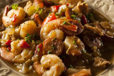 Bowl of Gumbo with shrimp, chicken and sausage