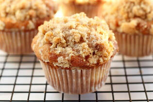 Coffee Cake Streusel Topped Muffins on a Rack