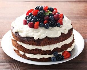 Chocolate Layer Cake with Whipped Cream & Fruit